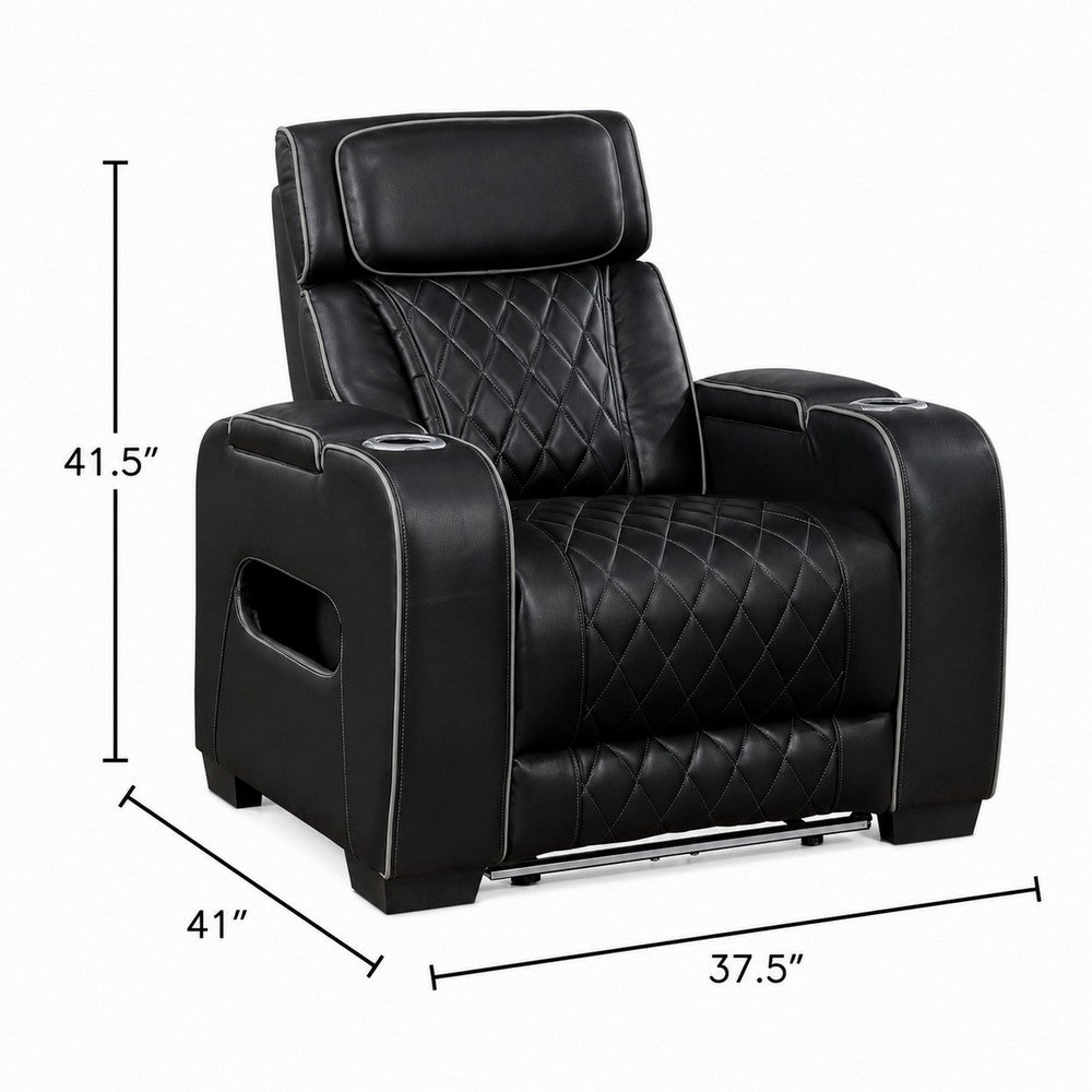 Fiya Power Reclining LED Chair | USB and Cup Holders | Black Faux Leather