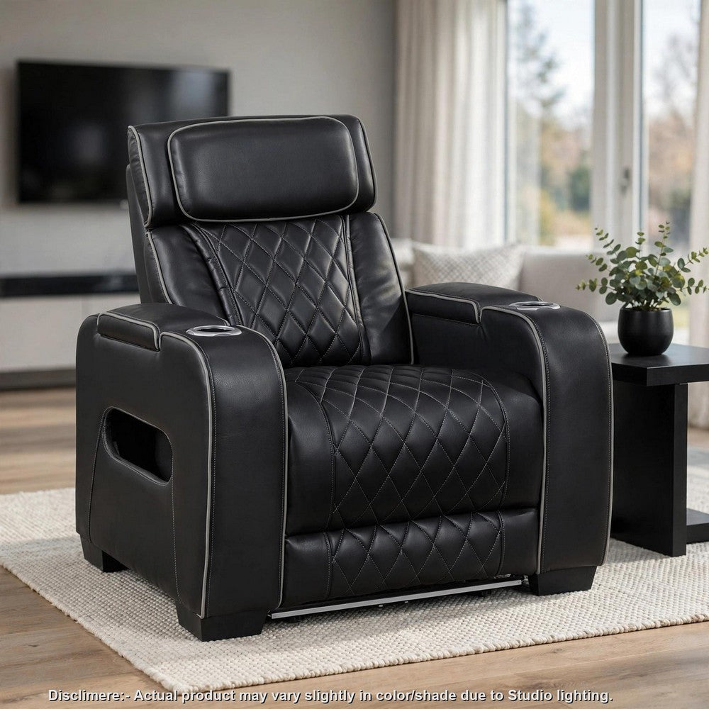 Fiya Power Reclining LED Chair | USB and Cup Holders | Black Faux Leather