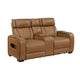 Fiya Power Double Reclining LED Loveseat | USB Ports | Brown Faux Leather