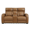 Fiya Power Double Reclining LED Loveseat | USB Ports | Brown Faux Leather