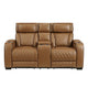 Fiya Power Double Reclining LED Loveseat | USB Ports | Brown Faux Leather