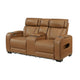 Fiya Power Double Reclining LED Loveseat | USB Ports | Brown Faux Leather