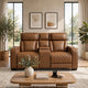 Fiya Power Double Reclining LED Loveseat | USB Ports | Brown Faux Leather