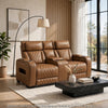 Fiya Power Double Reclining LED Loveseat | USB Ports | Brown Faux Leather