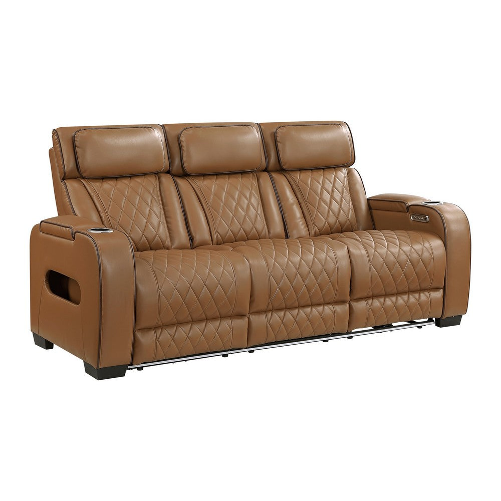 Fiya Power Double Reclining LED Sofa | USB Ports | Brown Faux Leather