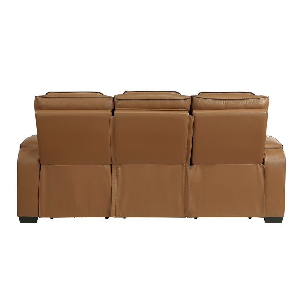 Fiya Power Double Reclining LED Sofa | USB Ports | Brown Faux Leather