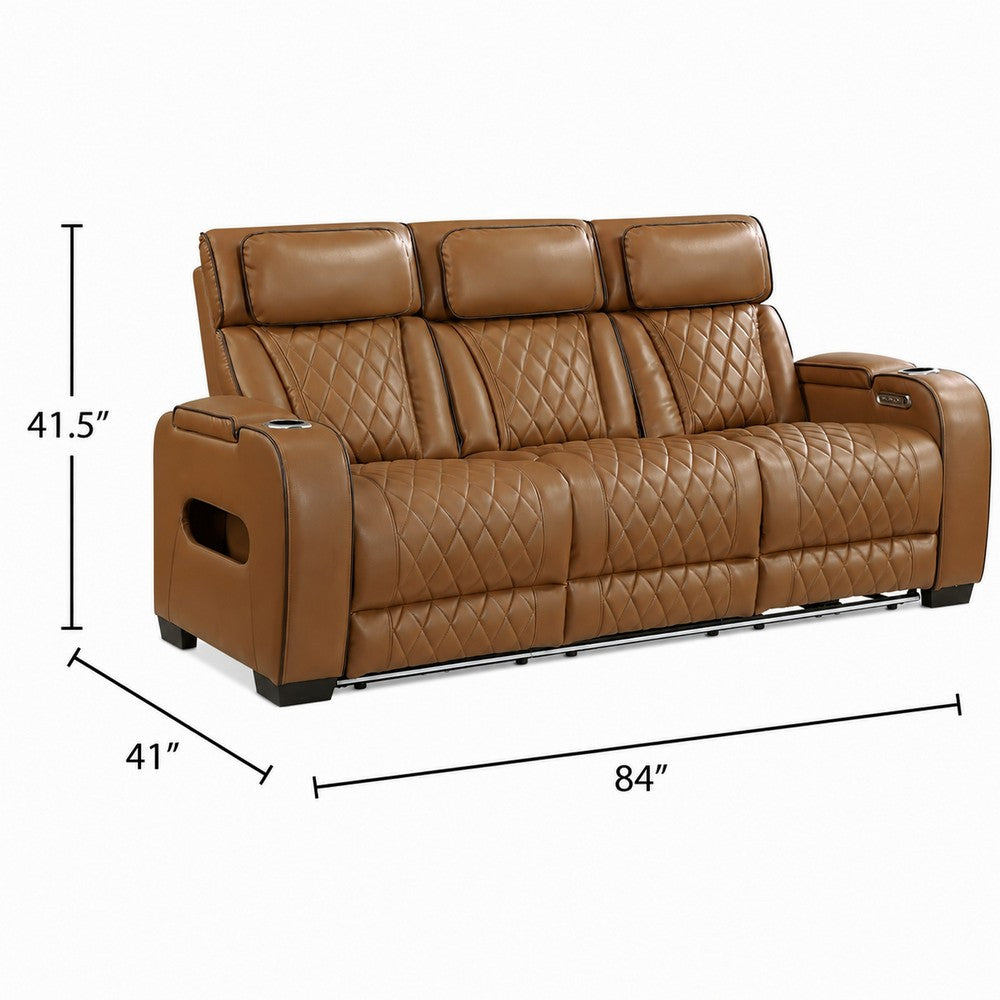 Fiya Power Double Reclining LED Sofa | USB Ports | Brown Faux Leather