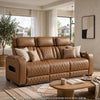 Fiya Power Double Reclining LED Sofa | USB Ports | Brown Faux Leather