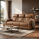 Fiya Power Double Reclining LED Sofa | USB Ports | Brown Faux Leather