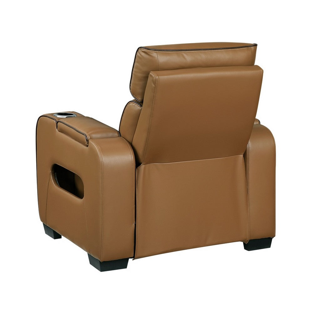 Fiya Power Reclining LED Chair | USB and Cup Holders | Brown Faux Leather