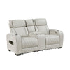 Fiya Power Double Reclining LED Loveseat | USB Ports | Taupe Faux Leather