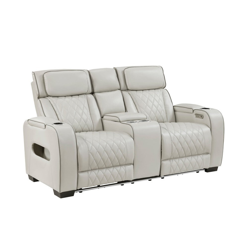 Fiya Power Double Reclining LED Loveseat | USB Ports | Taupe Faux Leather