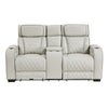 Fiya Power Double Reclining LED Loveseat | USB Ports | Taupe Faux Leather