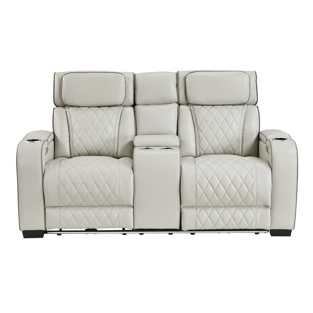 Fiya Power Double Reclining LED Loveseat | USB Ports | Taupe Faux Leather
