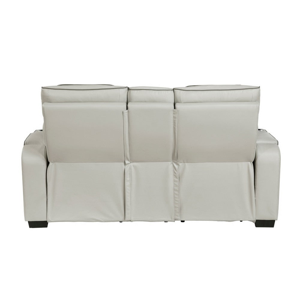 Fiya Power Double Reclining LED Loveseat | USB Ports | Taupe Faux Leather