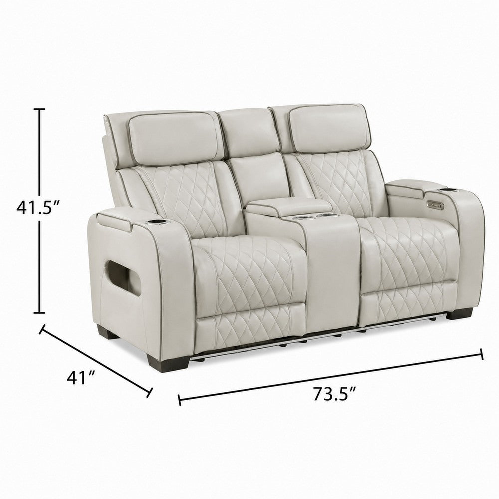 Fiya Power Double Reclining LED Loveseat | USB Ports | Taupe Faux Leather