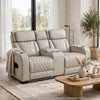 Fiya Power Double Reclining LED Loveseat | USB Ports | Taupe Faux Leather