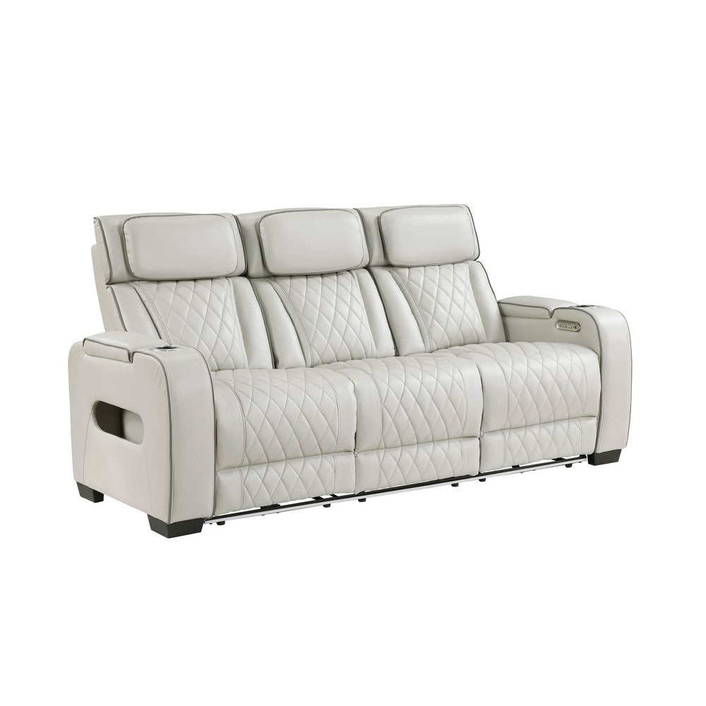 Fiya Power Double Reclining LED Sofa | USB Ports | Taupe Faux Leather