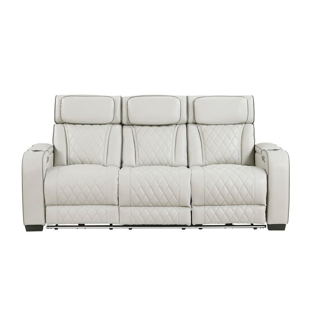 Fiya Power Double Reclining LED Sofa | USB Ports | Taupe Faux Leather