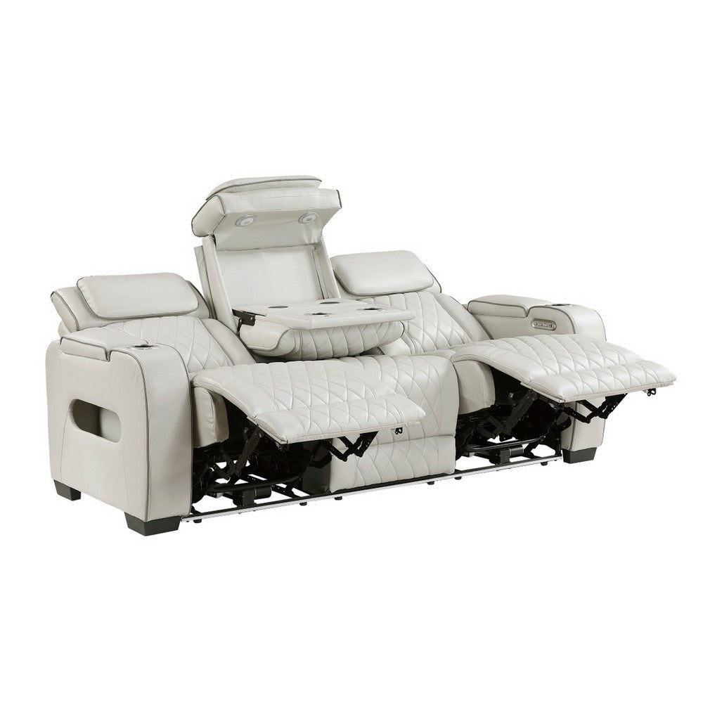 Fiya Power Double Reclining LED Sofa | USB Ports | Taupe Faux Leather