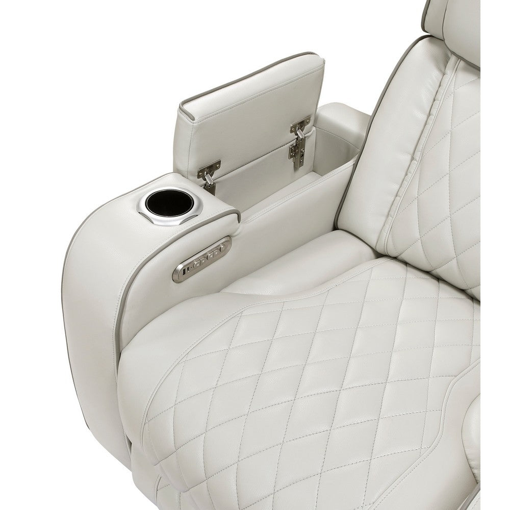 Fiya Power Double Reclining LED Sofa | USB Ports | Taupe Faux Leather