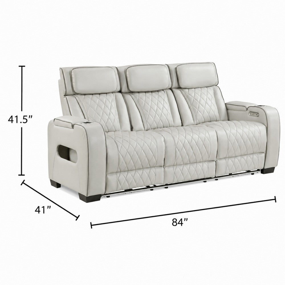 Fiya Power Double Reclining LED Sofa | USB Ports | Taupe Faux Leather