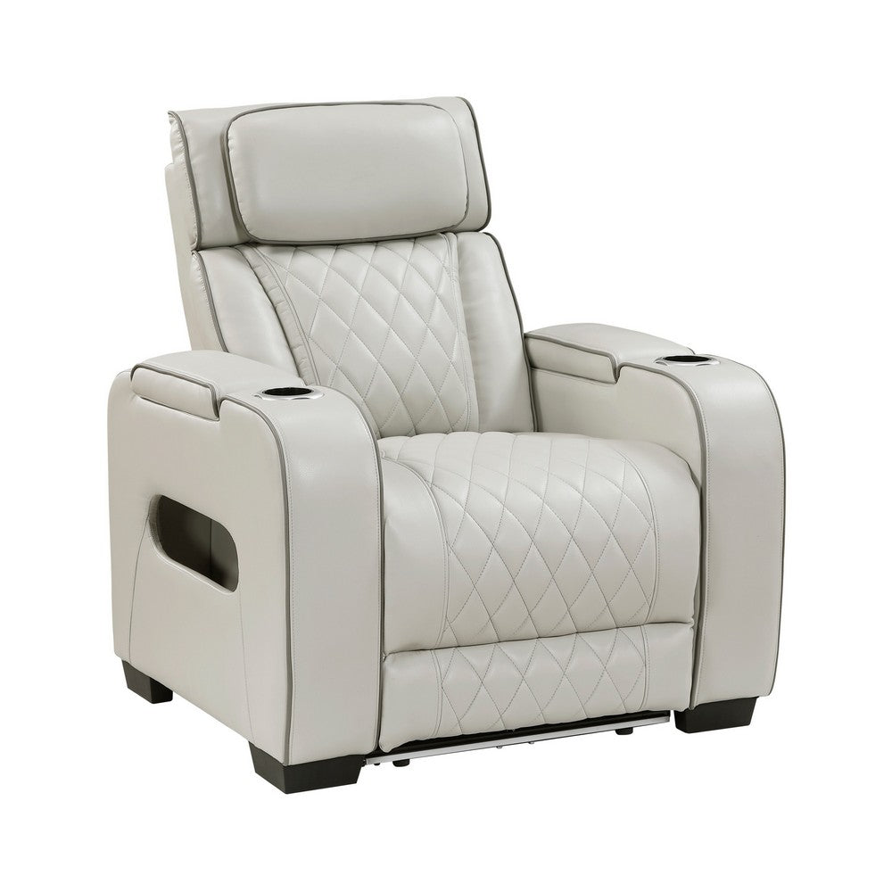 Fiya Power Reclining LED Chair | USB and Cup Holders | Taupe Faux Leather