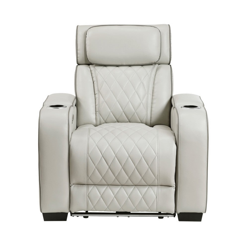Fiya Power Reclining LED Chair | USB and Cup Holders | Taupe Faux Leather