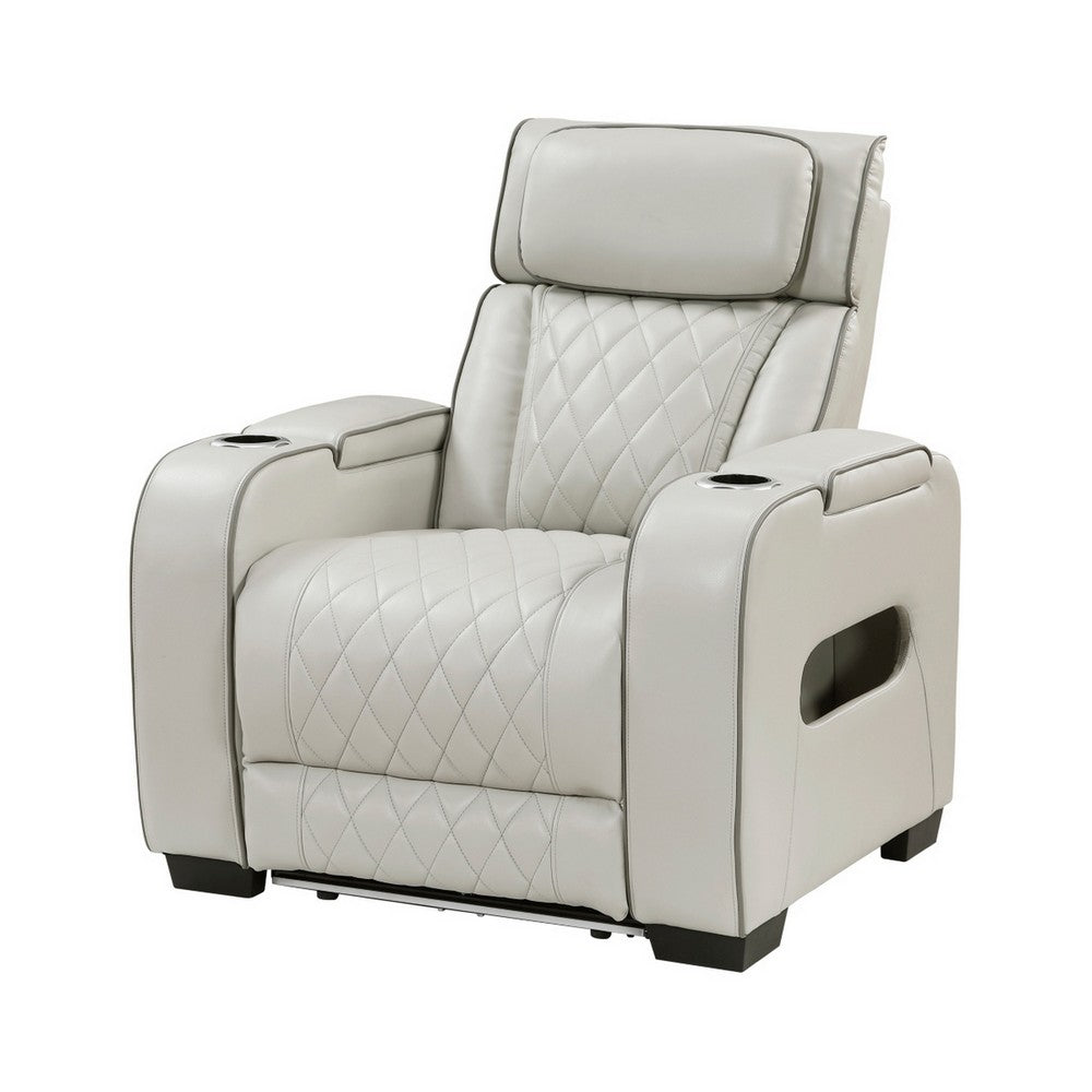 Fiya Power Reclining LED Chair | USB and Cup Holders | Taupe Faux Leather