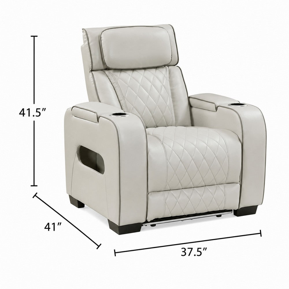 Fiya Power Reclining LED Chair | USB and Cup Holders | Taupe Faux Leather