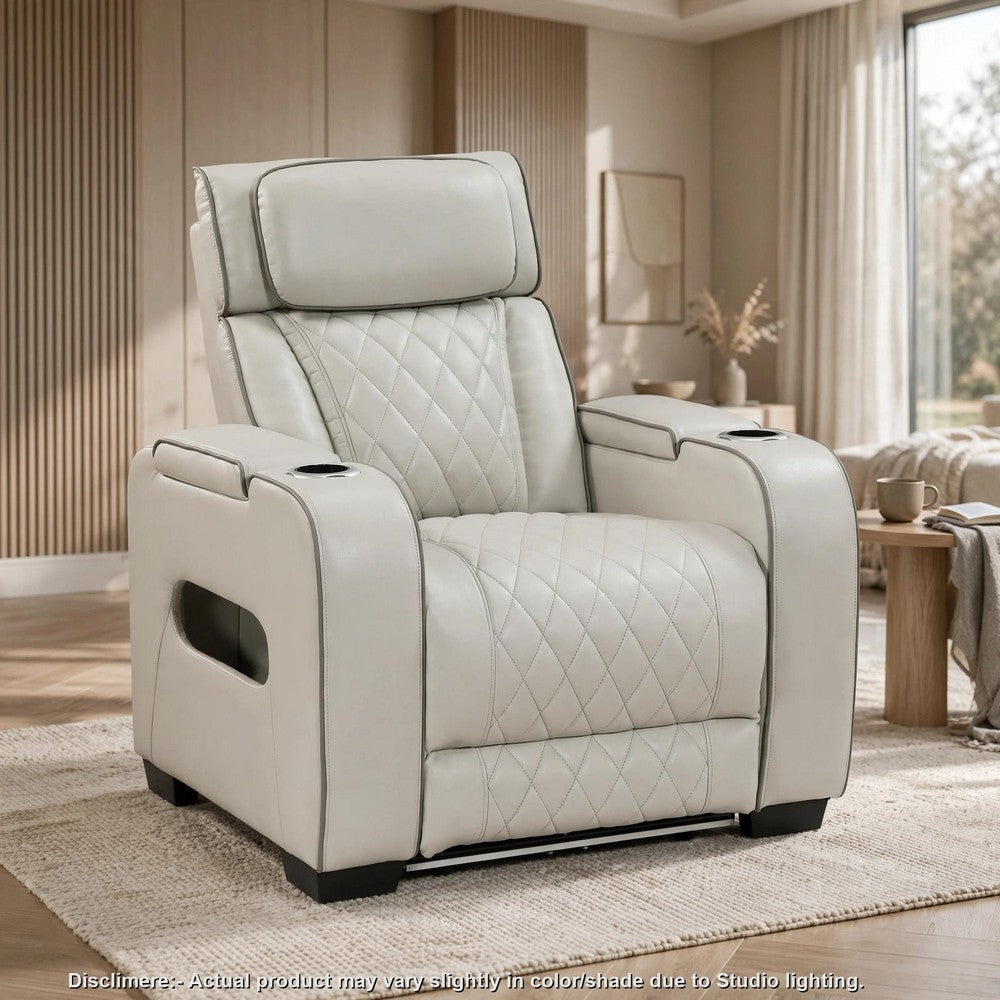 Fiya Power Reclining LED Chair | USB and Cup Holders | Taupe Faux Leather