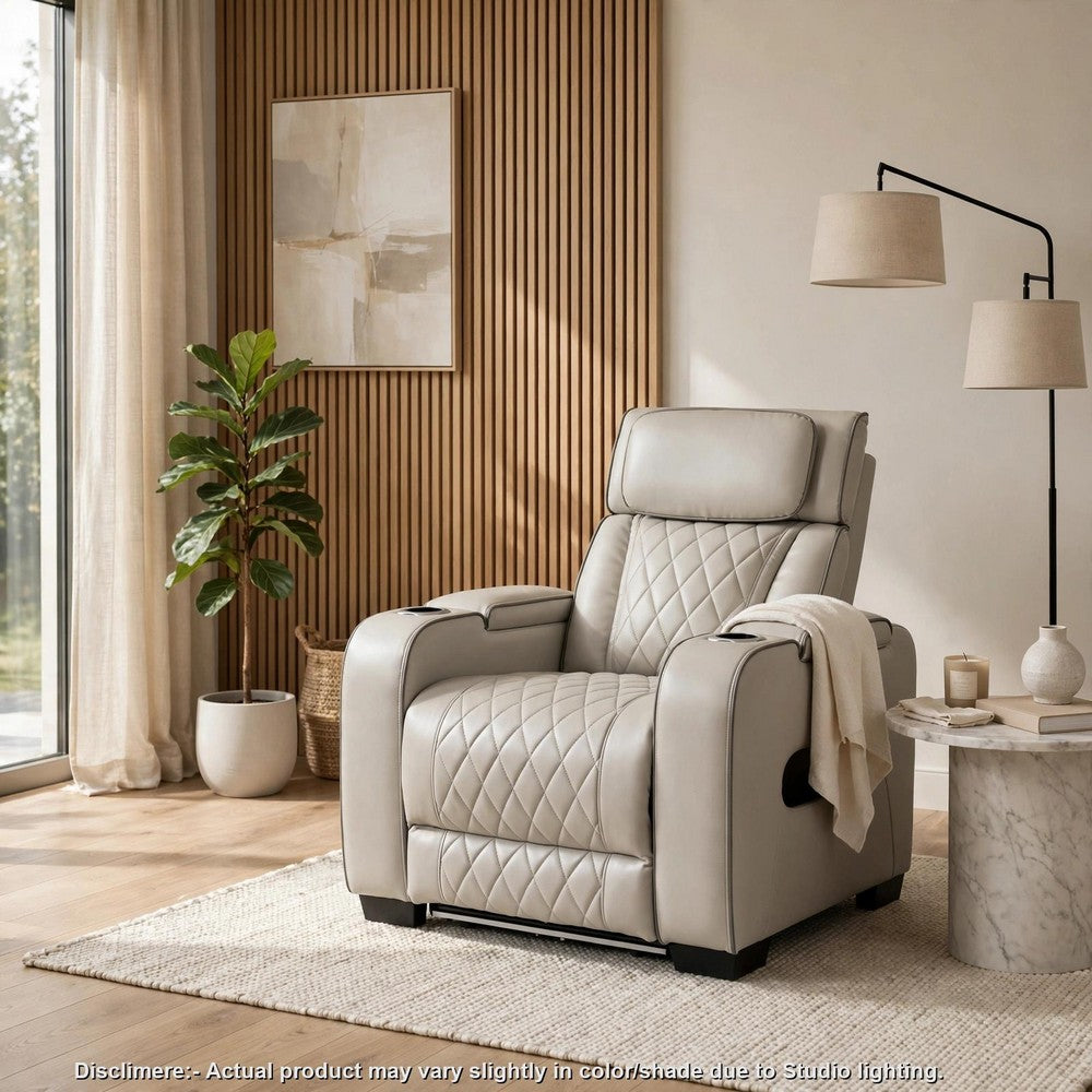 Fiya Power Reclining LED Chair | USB and Cup Holders | Taupe Faux Leather