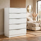 Lon Tall Dresser Chest | 5 Drawers | Edge Handles | Ribbed Front | Pearl White