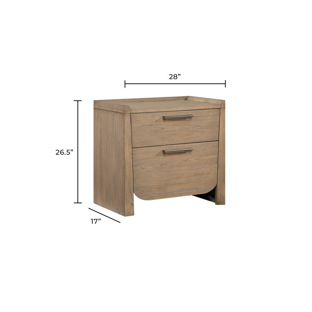 Rex Nightstand | 2 Drawers | Tray Top | Curved Bottom | Brown Hickory Veneer