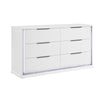 Luma Wide Dresser w LED | 6 Drawers | Metallic Silver-Gray Trim | White