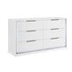 Luma Wide Dresser w LED | 6 Drawers | Metallic Silver-Gray Trim | White