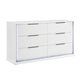 Luma Wide Dresser w LED | 6 Drawers | Metallic Silver-Gray Trim | White