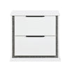 Luma Nightstand w LED | 2 Drawers | Metallic Silver-Gray Trim | White Wood