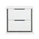 Luma Nightstand w LED | 2 Drawers | Metallic Silver-Gray Trim | White Wood