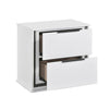 Luma Nightstand w LED | 2 Drawers | Metallic Silver-Gray Trim | White Wood