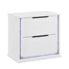 Luma Nightstand w LED | 2 Drawers | Metallic Silver-Gray Trim | White Wood