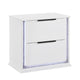 Luma Nightstand w LED | 2 Drawers | Metallic Silver-Gray Trim | White Wood