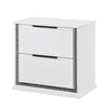 Luma Nightstand w LED | 2 Drawers | Metallic Silver-Gray Trim | White Wood
