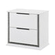 Luma Nightstand w LED | 2 Drawers | Metallic Silver-Gray Trim | White Wood