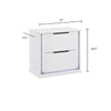 Luma Nightstand w LED | 2 Drawers | Metallic Silver-Gray Trim | White Wood