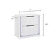 Luma Nightstand w LED | 2 Drawers | Metallic Silver-Gray Trim | White Wood