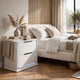 Luma Nightstand w LED | 2 Drawers | Metallic Silver-Gray Trim | White Wood