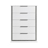 Luma Tall Dresser Chest w LED | 5 Drawers | Metallic Silver-Gray Trim | White