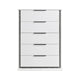 Luma Tall Dresser Chest w LED | 5 Drawers | Metallic Silver-Gray Trim | White