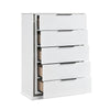Luma Tall Dresser Chest w LED | 5 Drawers | Metallic Silver-Gray Trim | White